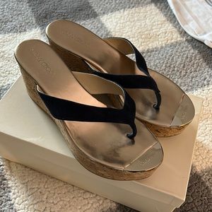 Jimmy Choo platform flip flops navy blue suede